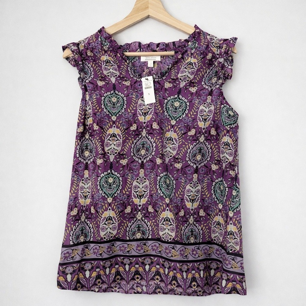 Talbots Purple Floral Sleeveless Cotton Top Size Small NWT Boho Print Blouse